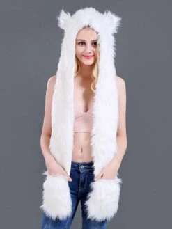 Fur Hat For Women Polyester Hat White Scarf Costume Accessories