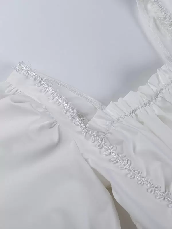 Women Midi Dress Black Square Neck Long Sleeves Lace Pleated Polyester Gothic Dress - Image 5