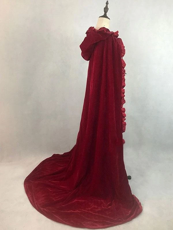 Women Christmas Burgundy Ponchos Cloak Polyester Christmas Holidays Costumes - Image 3