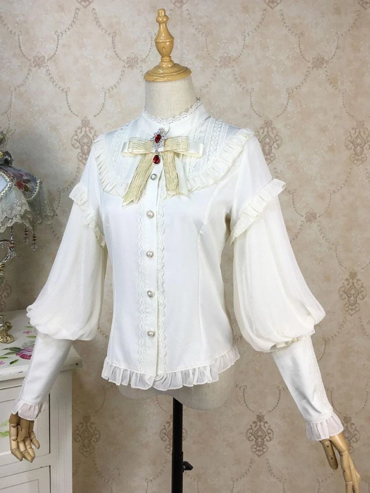 Eric White Lolita Blouses Lace Ruffles Long Sleeves Lolita Top Lace Lolita Shirt