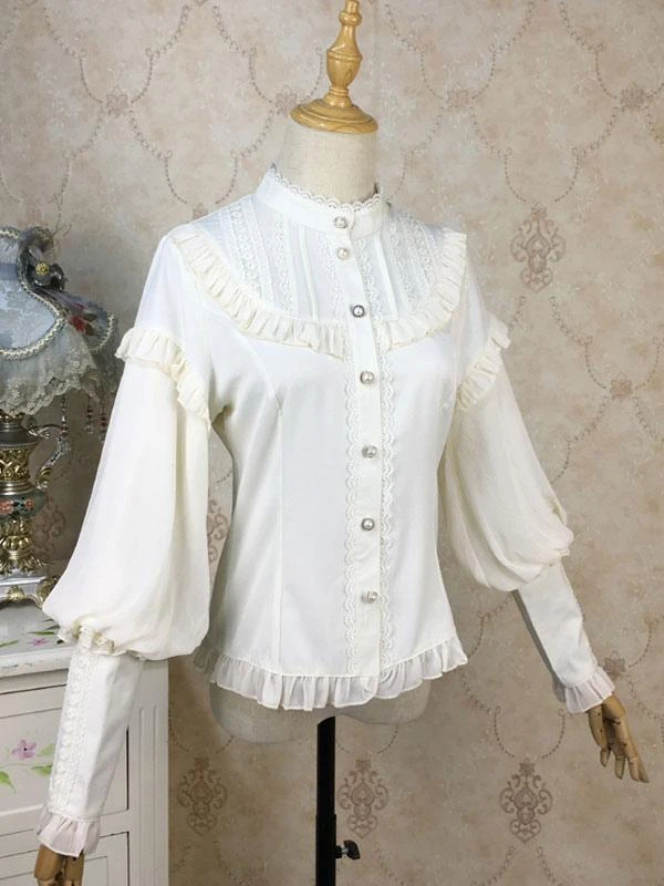 Eric White Lolita Blouses Lace Ruffles Long Sleeves Lolita Top Lace Lolita Shirt - Image 2