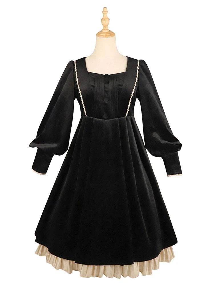 Lolita Dress 2-Piece Set Polyester Accessory Long Sleeves Ruffles Black Lolita Jumper Skirt - Image 7