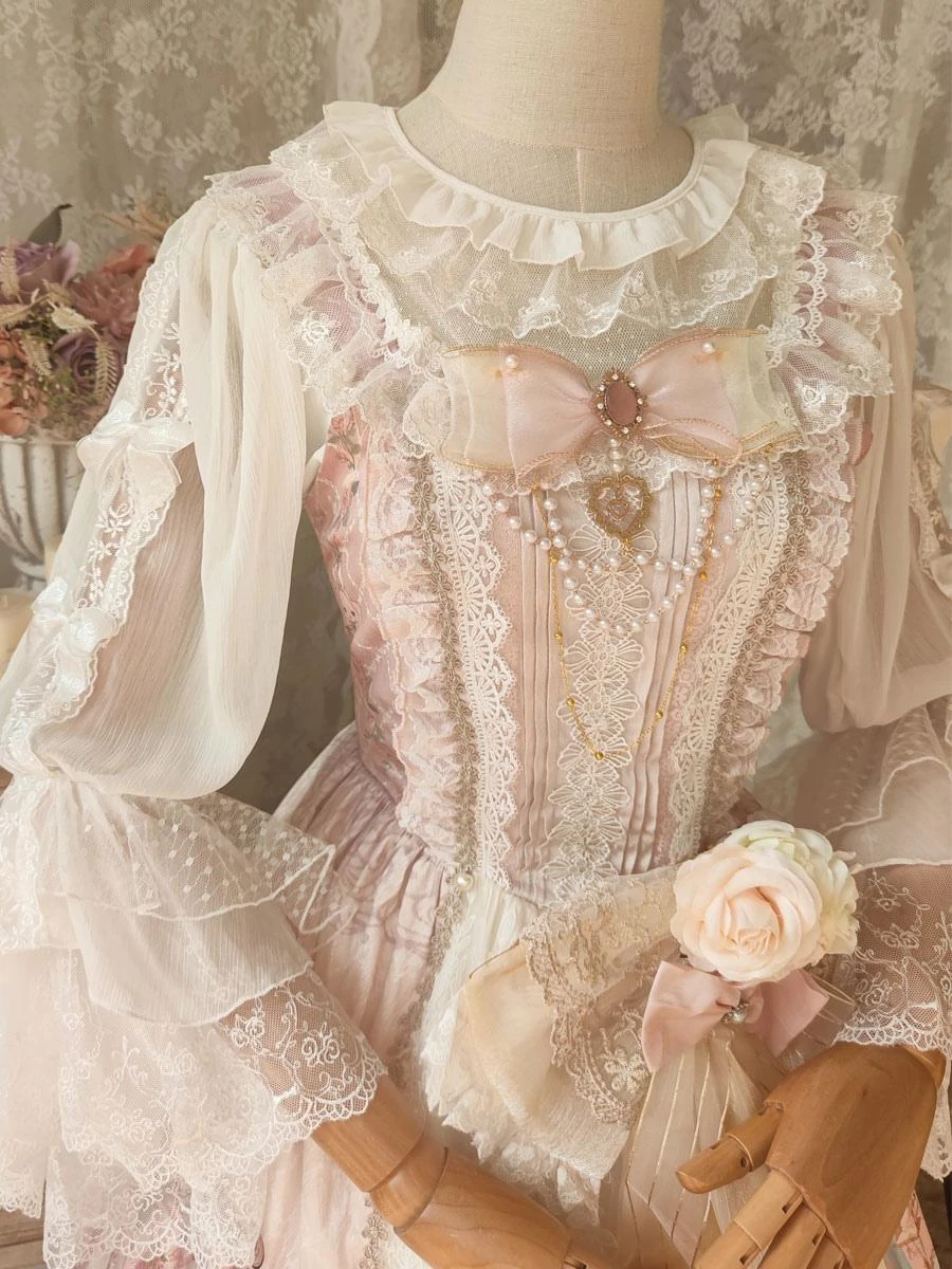 White Lolita Blouses Ruffles Bows Long Sleeves Lace Lolita Top Lolita Shirt - Image 3