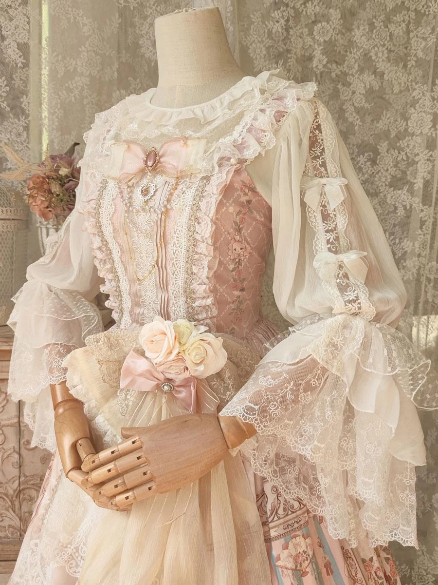 White Lolita Blouses Ruffles Bows Long Sleeves Lace Lolita Top Lolita Shirt