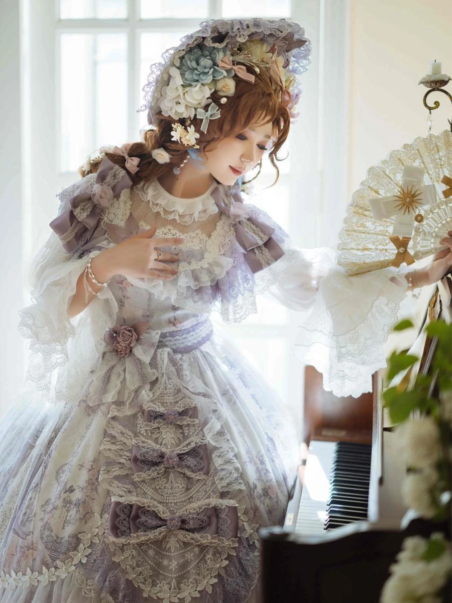 White Lolita Blouses Ruffles Bows Long Sleeves Lace Lolita Top Lolita Shirt - Image 5