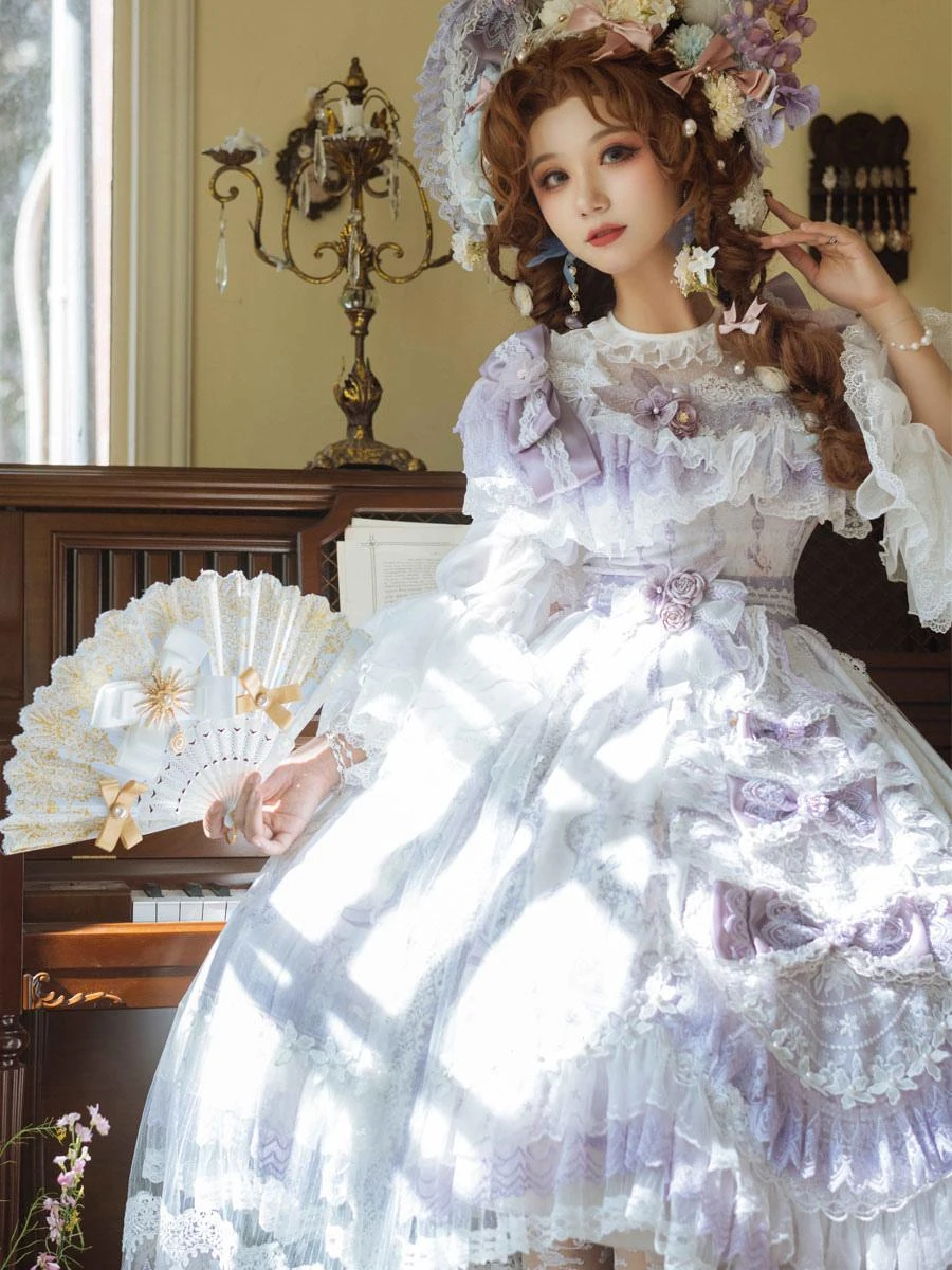 White Lolita Blouses Ruffles Bows Long Sleeves Lace Lolita Top Lolita Shirt - Image 4