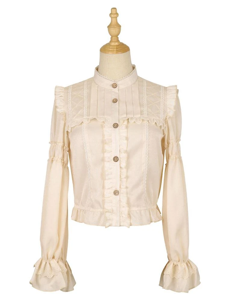 Christmas ROCOCO Style Lolita Blouses Lolita Top Light Apricot Long Sleeves Lolita Shirt