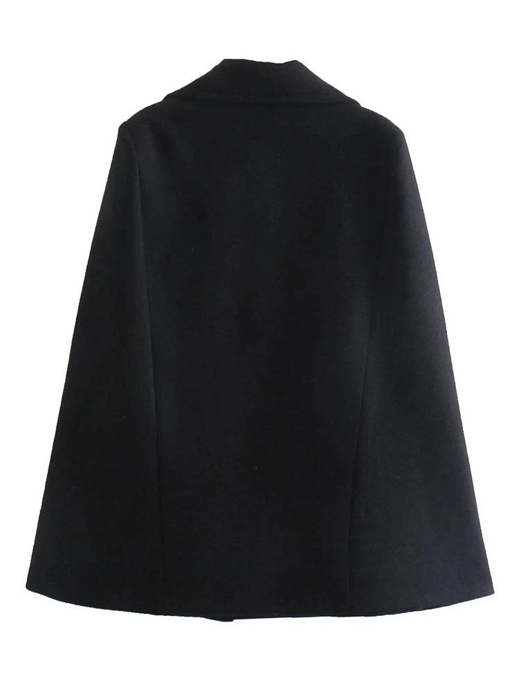 Women Black Poncho Coat V-Neck Cloak Cape Winter Outerwear 2024 - Image 3