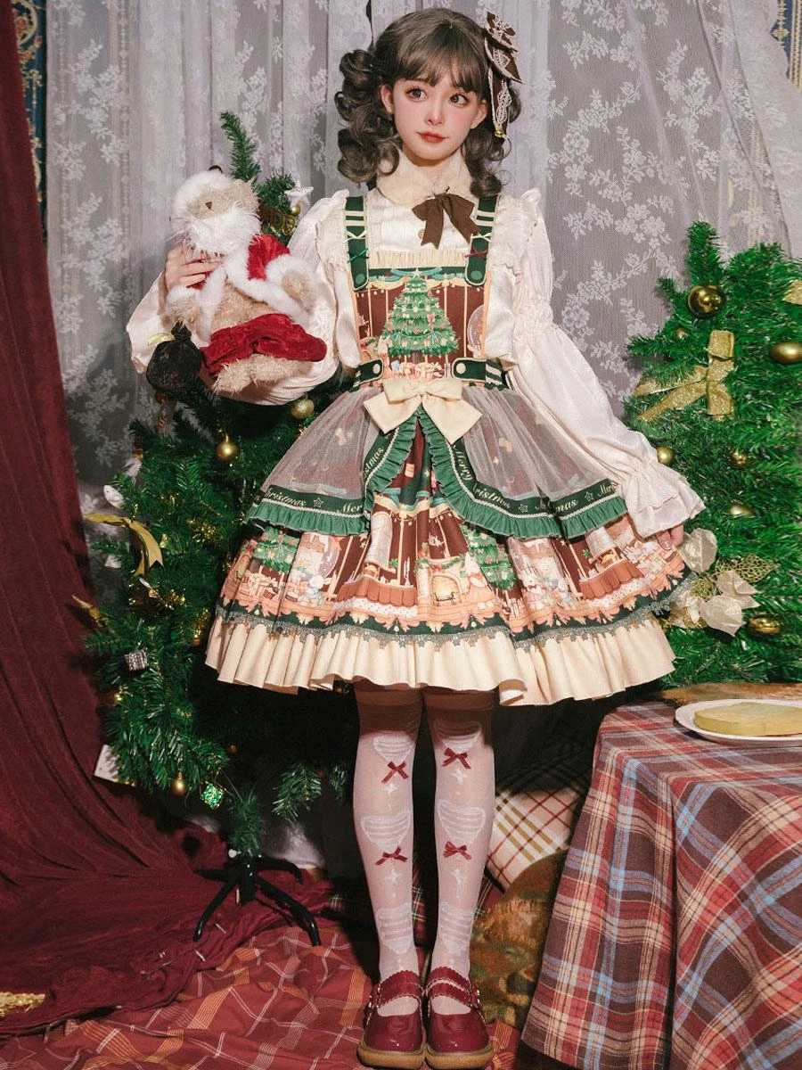 Sweet Lolita JSK Dress 4-Piece Set Polyester Sleeveless Christmas Lolita Jumper Skirt Outfit - Image 2