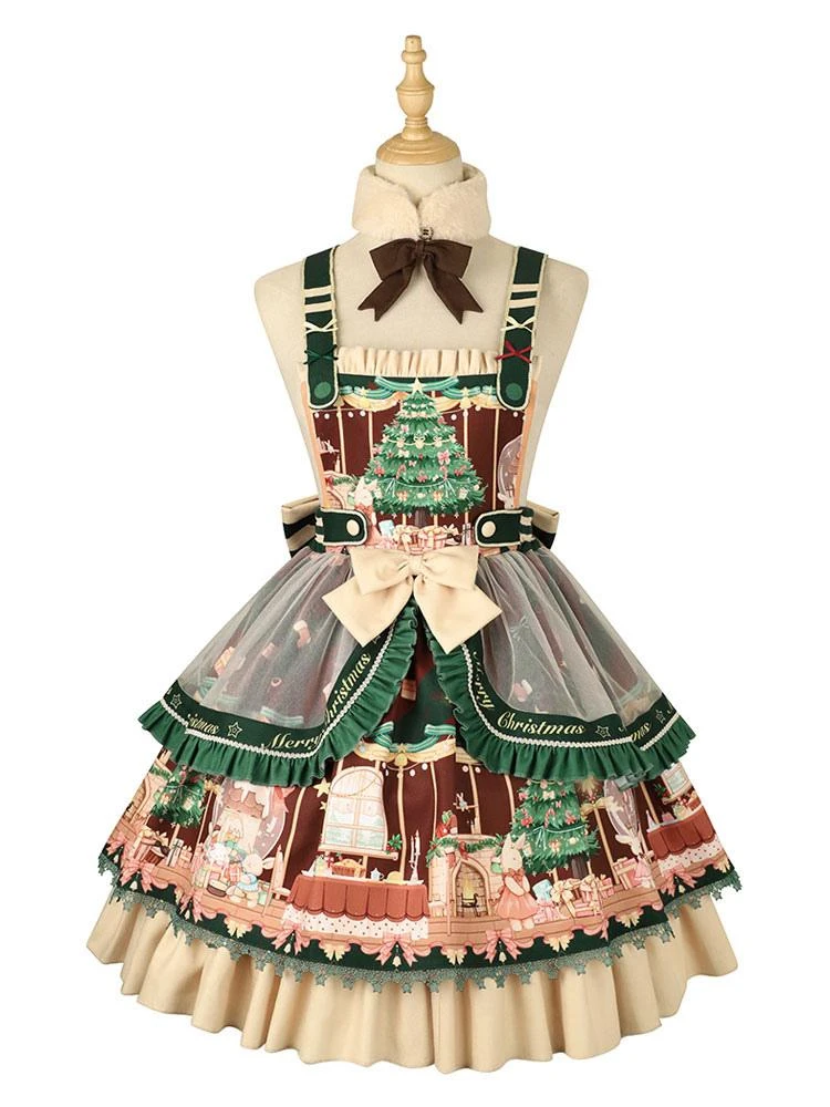 Sweet Lolita JSK Dress 4-Piece Set Polyester Sleeveless Christmas Lolita Jumper Skirt Outfit - Image 6