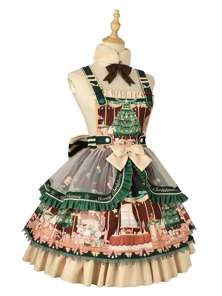 Sweet Lolita JSK Dress 4-Piece Set Polyester Sleeveless Christmas Lolita Jumper Skirt Outfit - Image 7