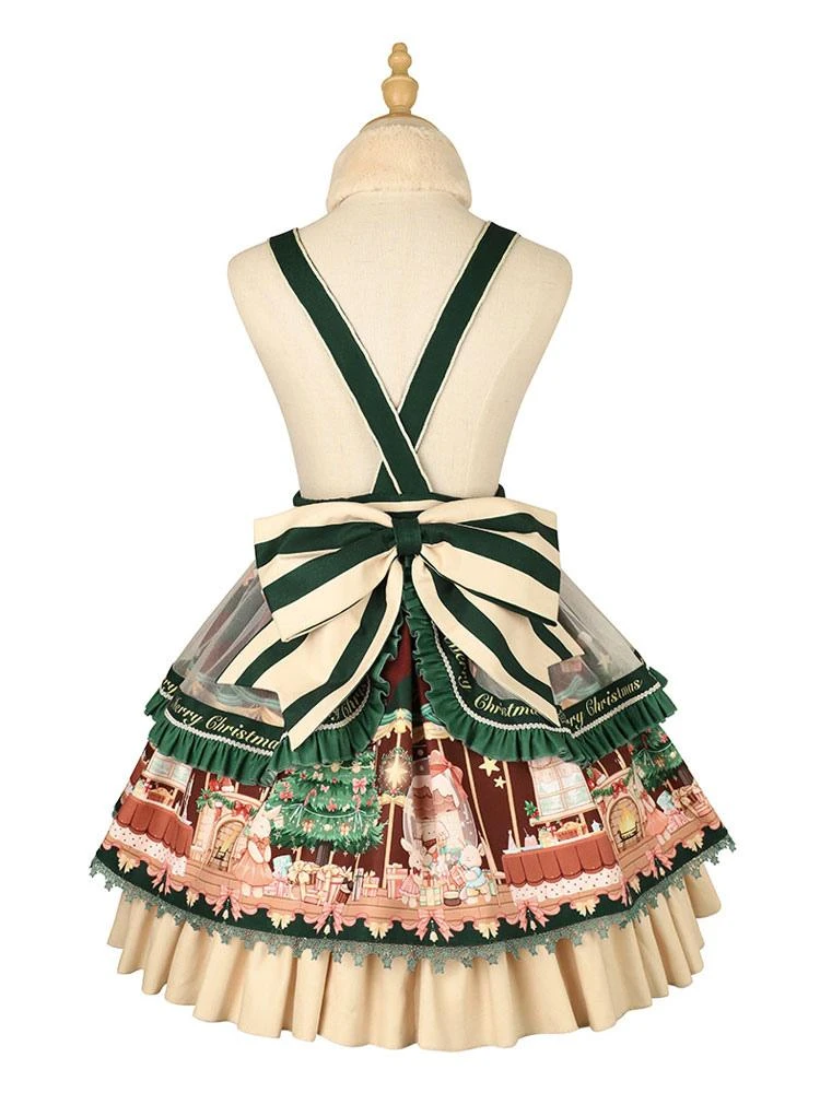 Sweet Lolita JSK Dress 4-Piece Set Polyester Sleeveless Christmas Lolita Jumper Skirt Outfit - Image 8