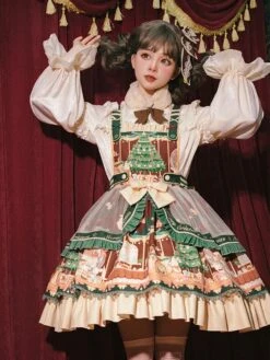Sweet Lolita JSK Dress 4-Piece Set Polyester Sleeveless Christmas Lolita Jumper Skirt Outfit