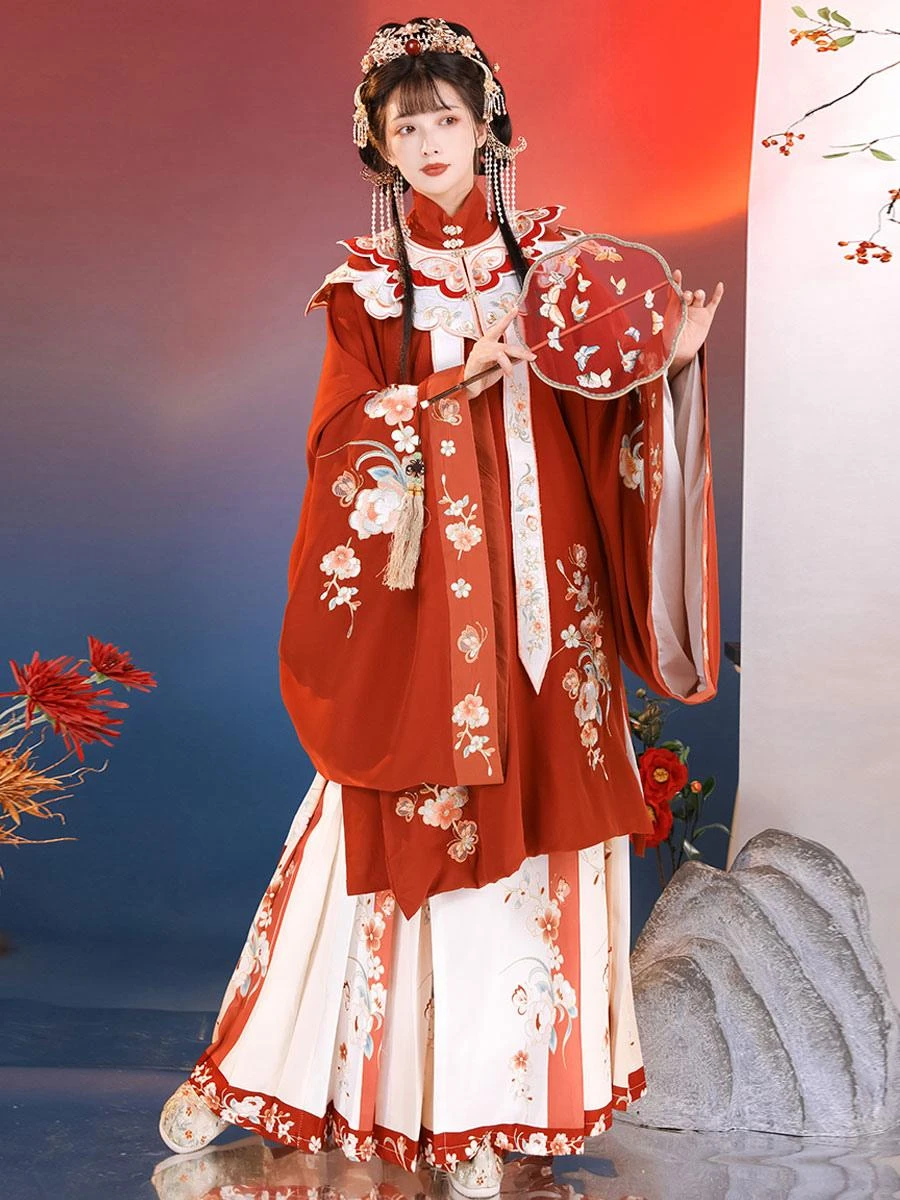 Chinese Style Lolita OP Dress 3-Piece Set Red Long Sleeves Floral Print Lolita Dress Outfit - Image 2