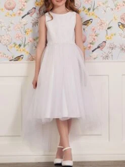 White Flower Girl Dresses Jewel Neck Sleeveless Lace Formal Kids Pageant Dresses