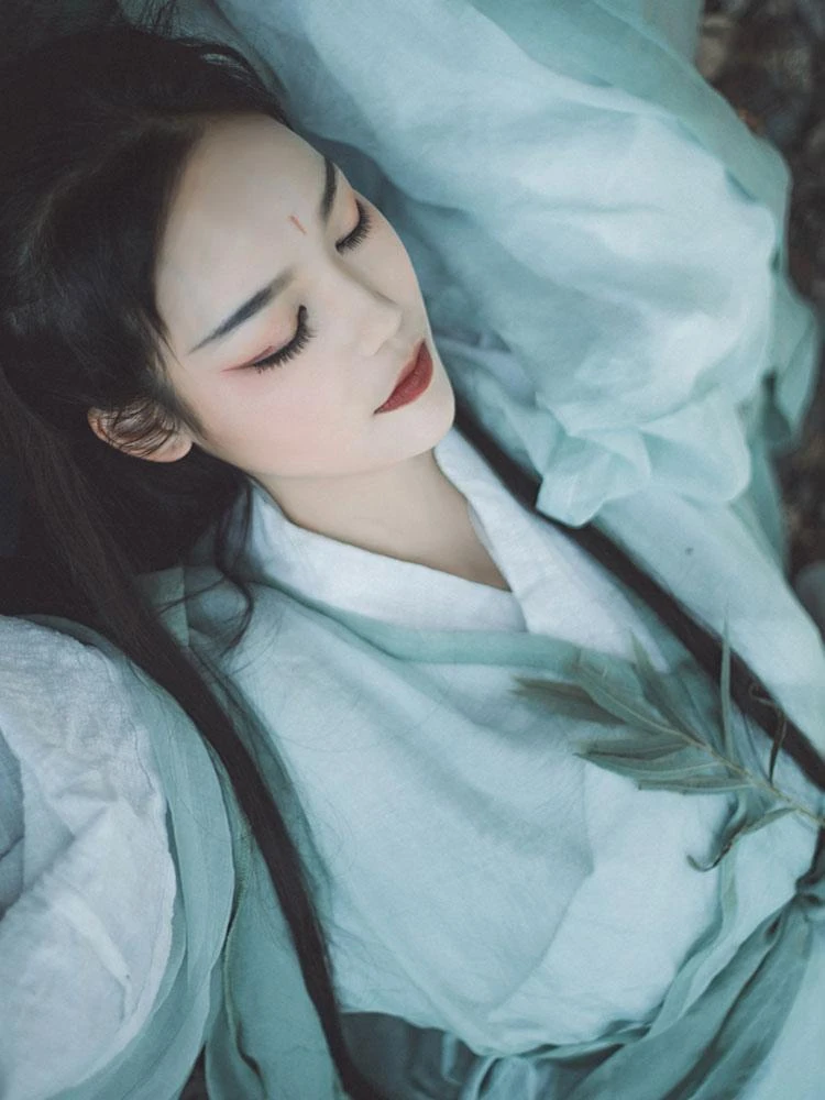 Chinese Style Lolita Dress 2-Piece Set Pale Green Long Sleeve Polyester Lolita Dress Outfit - Image 3