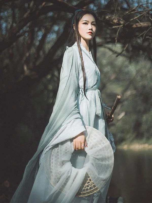 Chinese Style Lolita Dress 2-Piece Set Pale Green Long Sleeve Polyester Lolita Dress Outfit