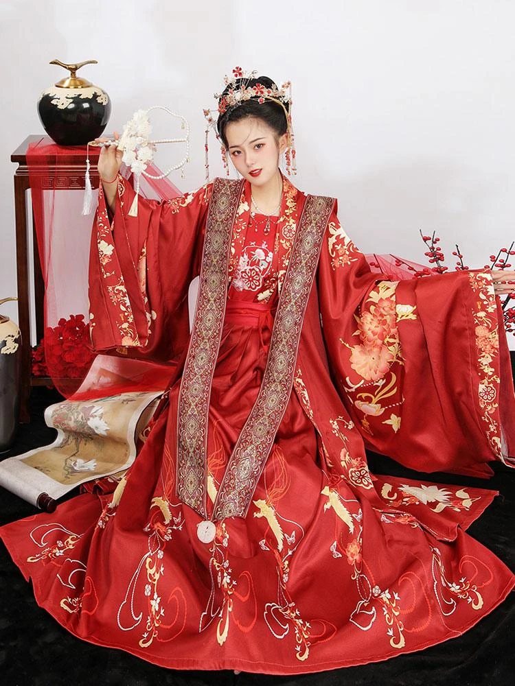 Chinese Style Lolita Dress 3-Piece Set Long Sleeve Floral Printed Polyester Red Lolita Dress Outfit - Image 6