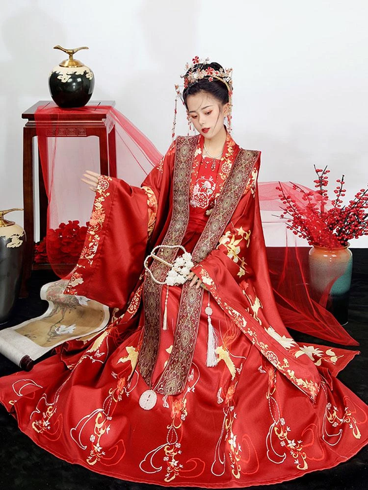 Chinese Style Lolita Dress 3-Piece Set Long Sleeve Floral Printed Polyester Red Lolita Dress Outfit - Image 7