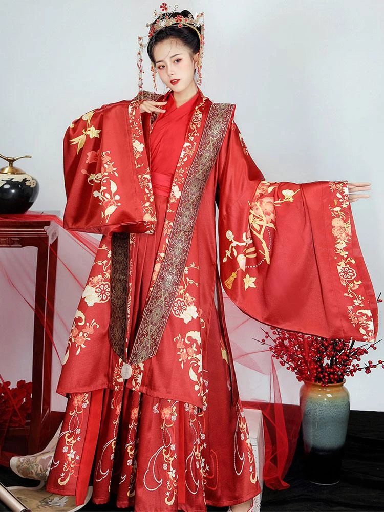 Chinese Style Lolita Dress 3-Piece Set Long Sleeve Floral Printed Polyester Red Lolita Dress Outfit - Image 4