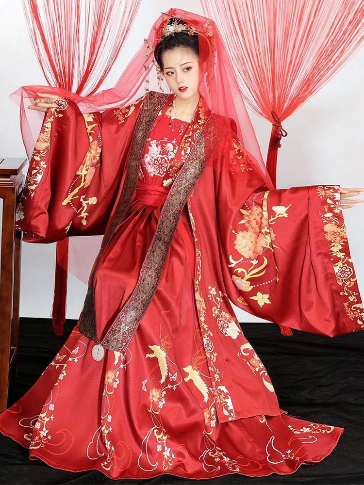 Chinese Style Lolita Dress 3-Piece Set Long Sleeve Floral Printed Polyester Red Lolita Dress Outfit - Image 5