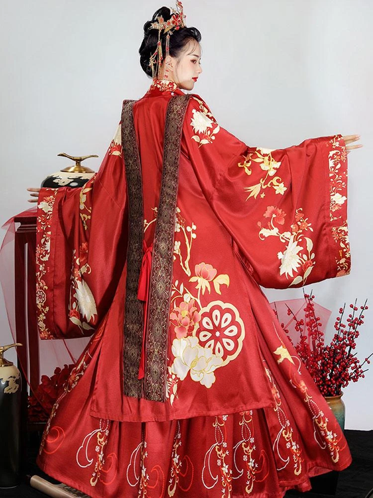 Chinese Style Lolita Dress 3-Piece Set Long Sleeve Floral Printed Polyester Red Lolita Dress Outfit - Image 2