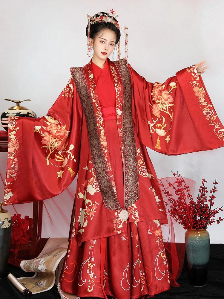 Chinese Style Lolita Dress 3-Piece Set Long Sleeve Floral Printed Polyester Red Lolita Dress Outfit - Image 3
