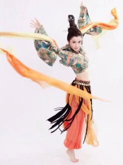 Chinese Style Lolita 3-piece Set Floral Print Long Sleeves Orange Red Lolita Outfits