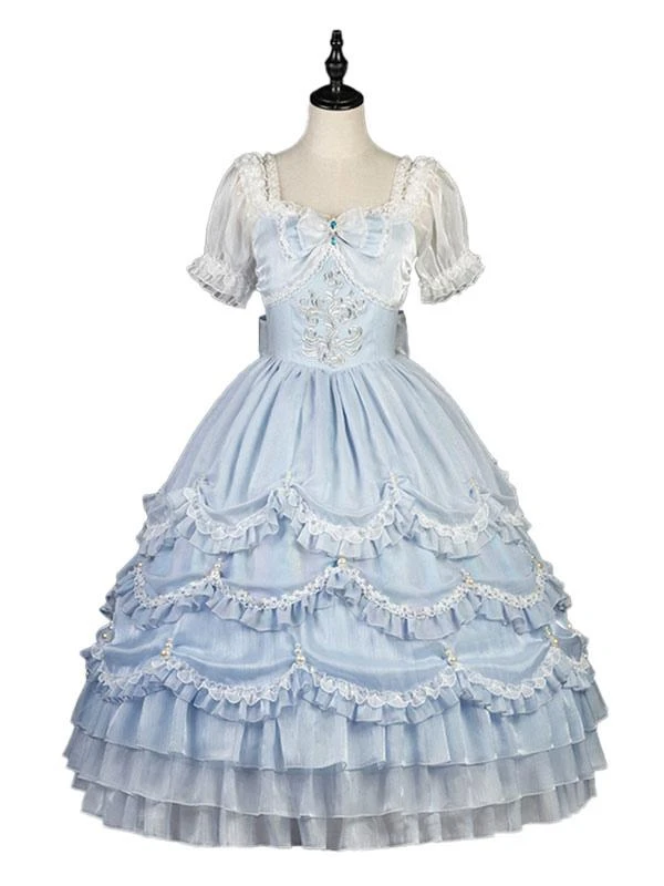 Sweet Lolita OP Dress Polyester Short Sleeves Light Blue Sweet Lolita One Piece Dress - Image 4