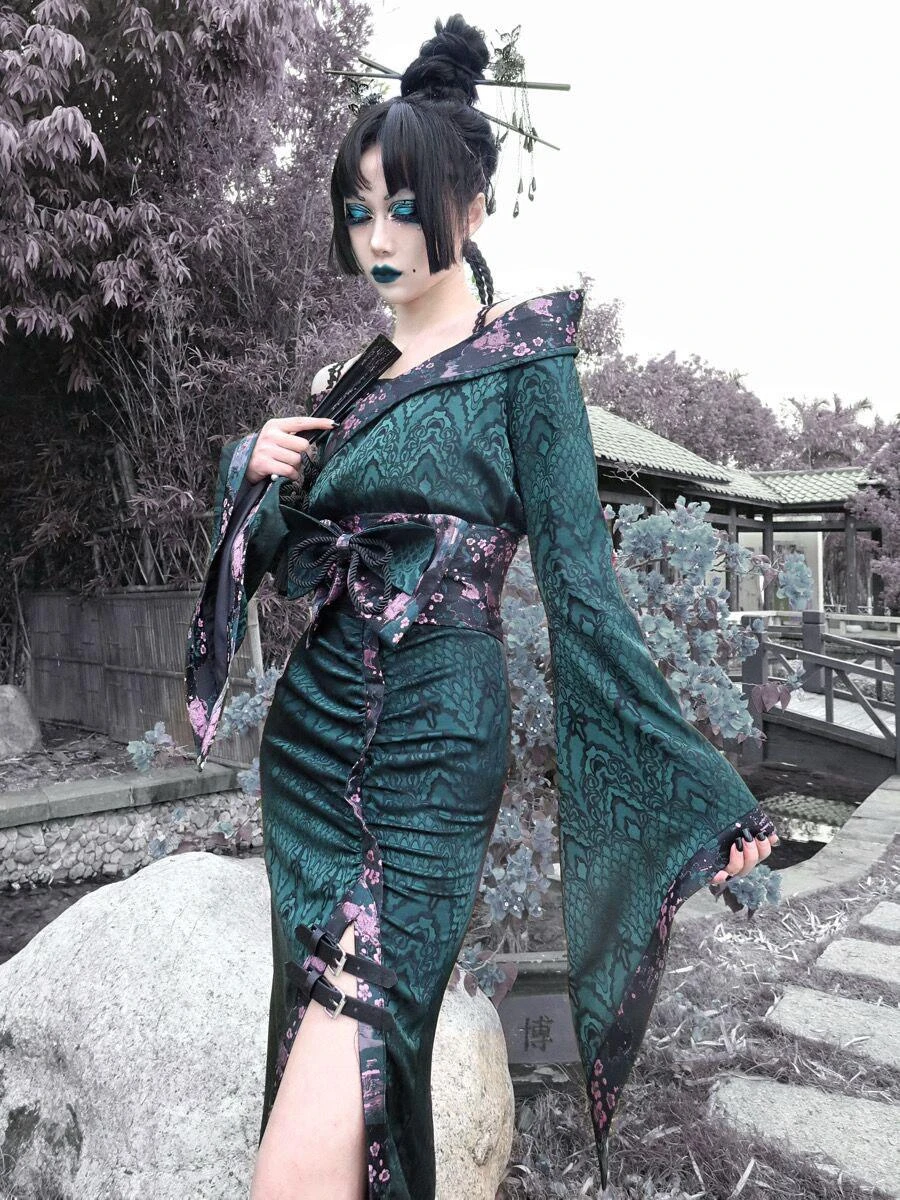Gothic Lolita Top Polyester Lace Fringe Floral Print Cardigan Long Sleeve Dark Green Lolita Shirt - Image 2