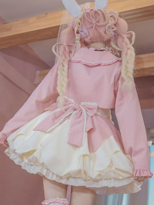 Sweet Lolita 2 Pieces Set Bows Ruffles Polyester Lolita Outfits - Image 4