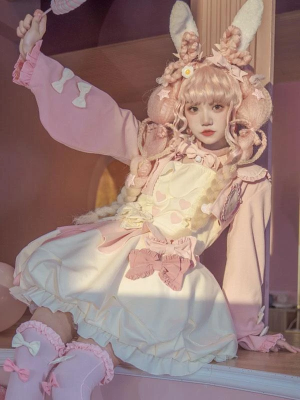 Sweet Lolita 2 Pieces Set Bows Ruffles Polyester Lolita Outfits