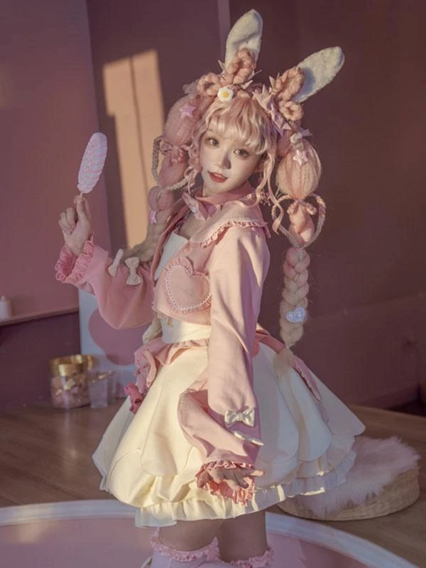 Sweet Lolita 2 Pieces Set Bows Ruffles Polyester Lolita Outfits - Image 3