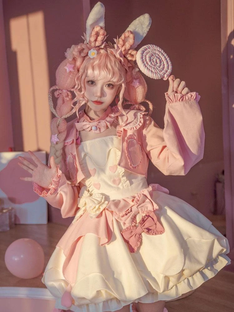 Sweet Lolita 2 Pieces Set Bows Ruffles Polyester Lolita Outfits - Image 2