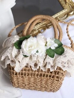 Coffee Brown Lolita Handbag Polyester Lace Flowers Accessory Lolita Accessories