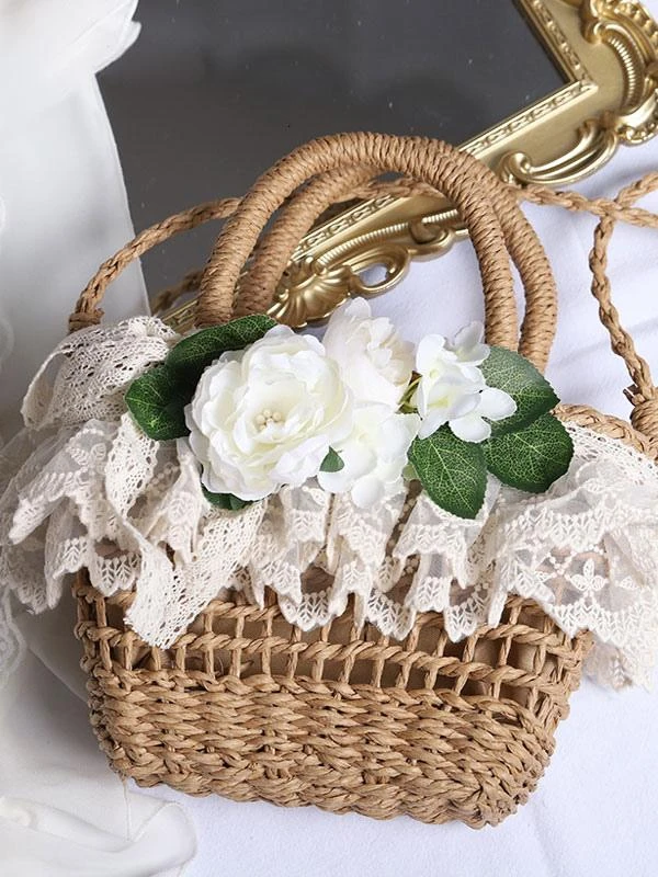 Coffee Brown Lolita Handbag Polyester Lace Flowers Accessory Lolita Accessories