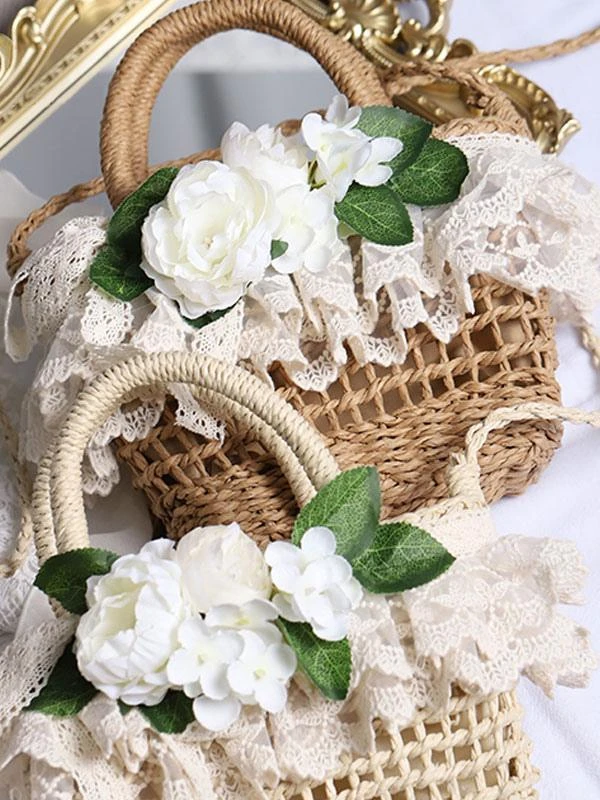 Coffee Brown Lolita Handbag Polyester Lace Flowers Accessory Lolita Accessories - Image 4