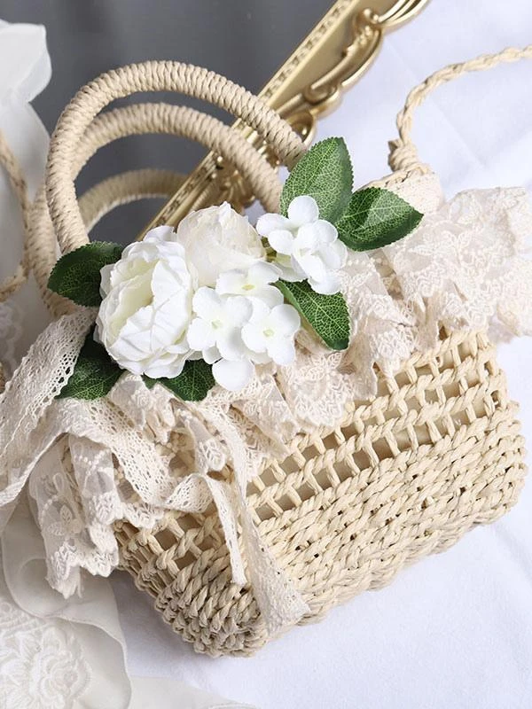 Coffee Brown Lolita Handbag Polyester Lace Flowers Accessory Lolita Accessories - Image 3