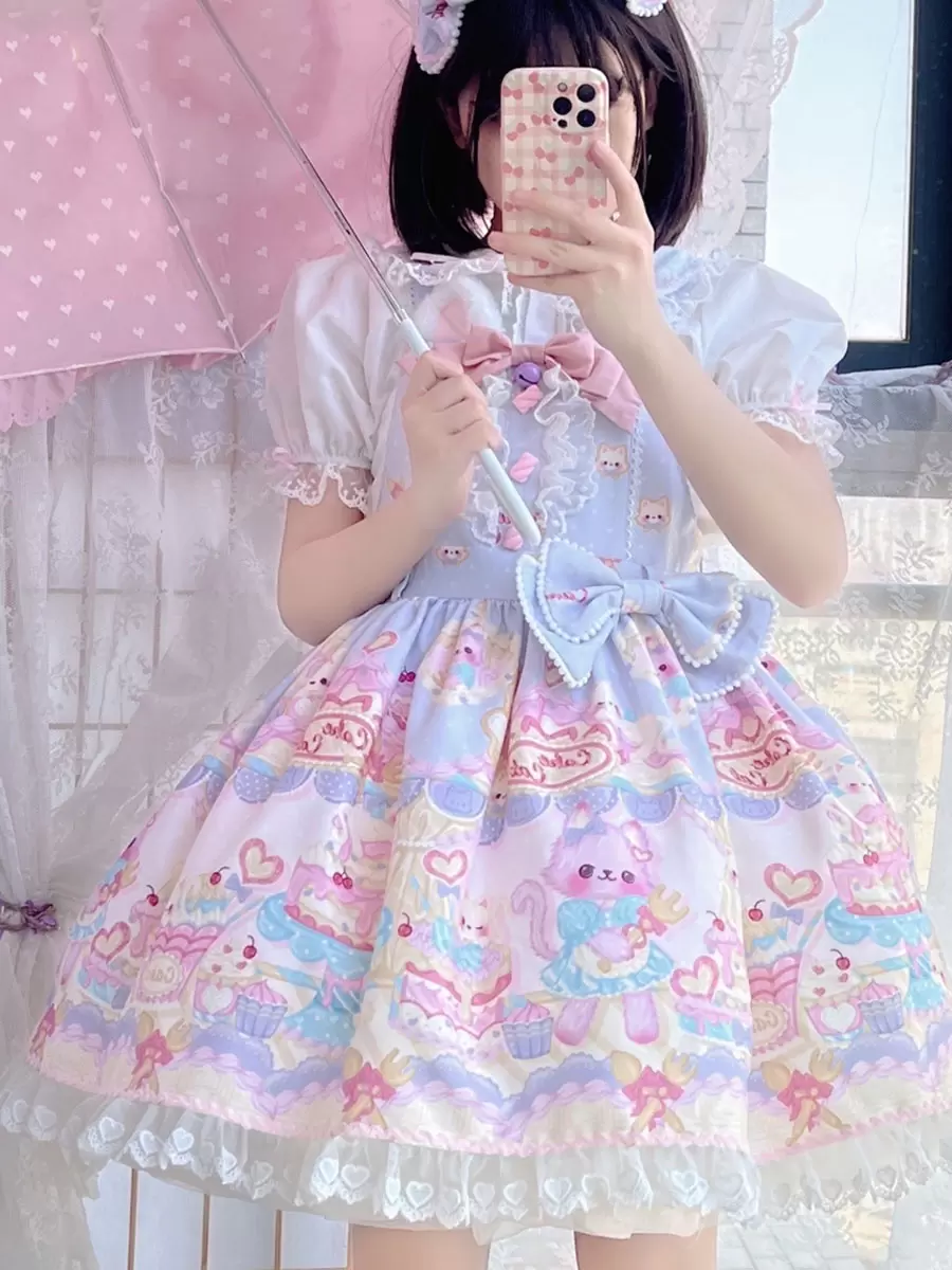 Sweet Lolita Dress Bear Pattern Polyester Sleeveless Lolita JSK Dress - Image 4