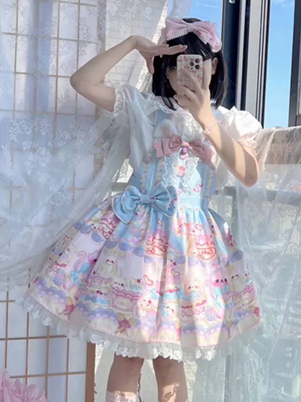 Sweet Lolita Dress Bear Pattern Polyester Sleeveless Lolita JSK Dress - Image 3