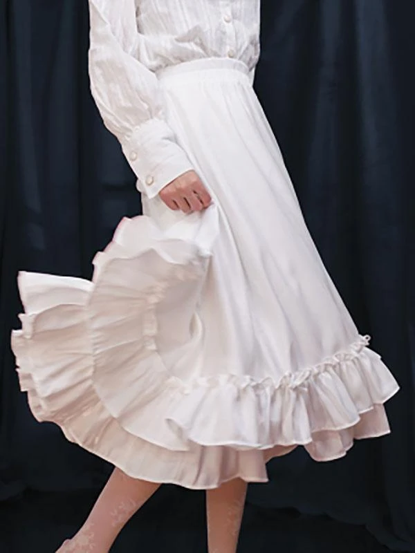 Retro Lolita Skirt PINKWINK Little Starry Night Ruffle A-line Skirt Hepburn Black Skirt - Image 7