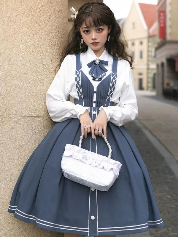 Chinese Lolita JSK Dress Draped Light Sky Blue Lolita Jumper Skirts - Image 3