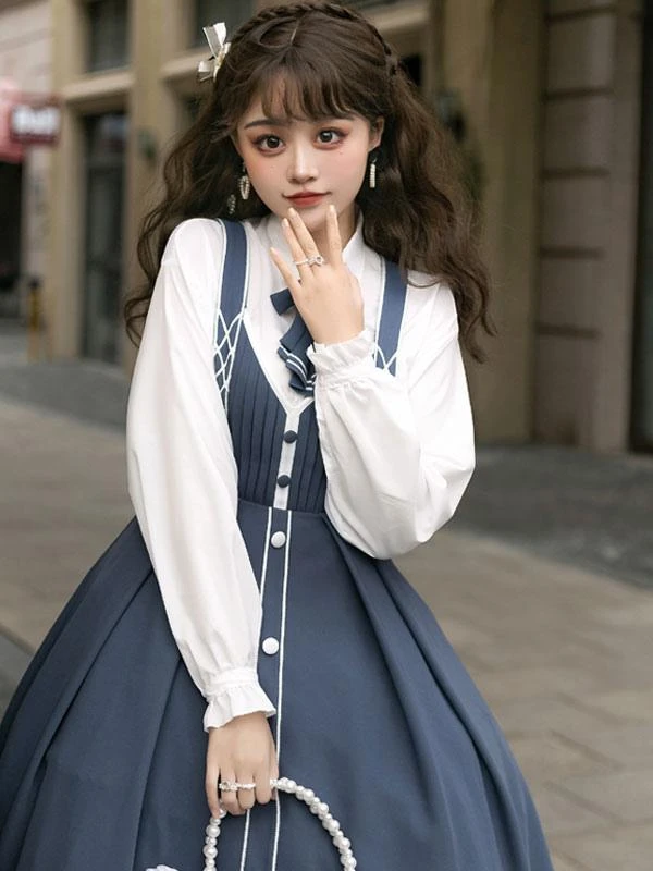Chinese Lolita JSK Dress Draped Light Sky Blue Lolita Jumper Skirts - Image 4