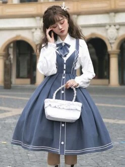 Chinese Lolita JSK Dress Draped Light Sky Blue Lolita Jumper Skirts