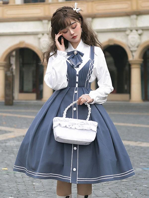 Chinese Lolita JSK Dress Draped Light Sky Blue Lolita Jumper Skirts