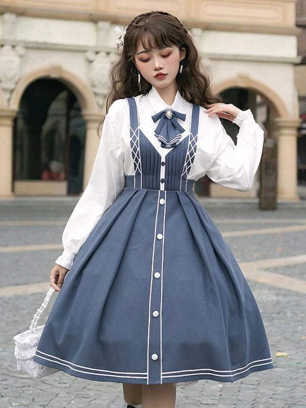 Chinese Lolita JSK Dress Draped Light Sky Blue Lolita Jumper Skirts - Image 2