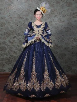 Prom Dress 2024 Rococo Long Sleeve 4 Colors Classic Victorian Dress With Headwear