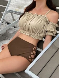 Sweet Swimsuits 2-Piece Set Ruffles Pants Kawaii Bathing Suits For Women