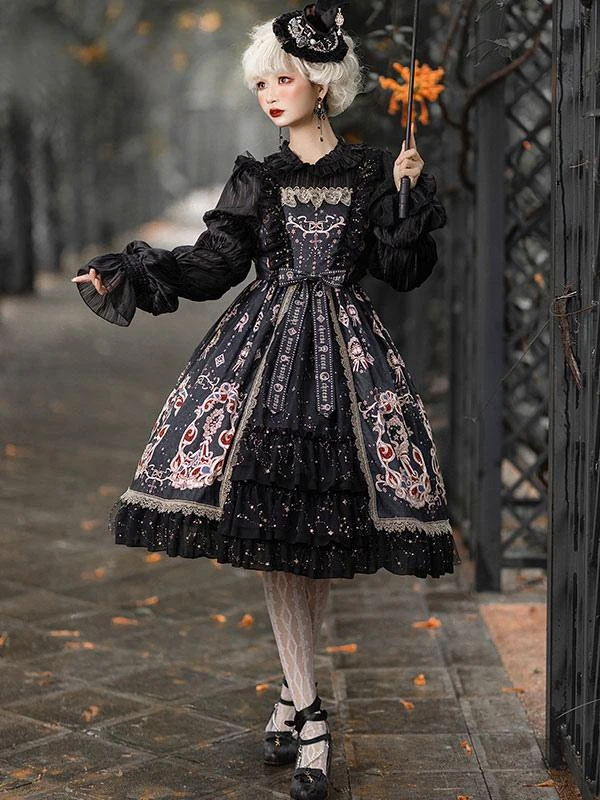 Classic Lolita Dress Elegant Print Star Bows Ruffles Lolita JSK Dress