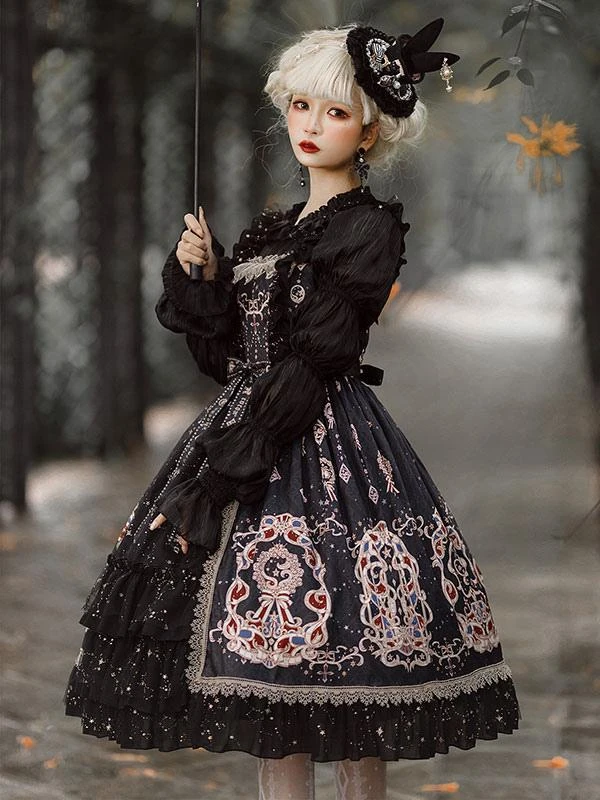 Classic Lolita Dress Elegant Print Star Bows Ruffles Lolita JSK Dress - Image 7